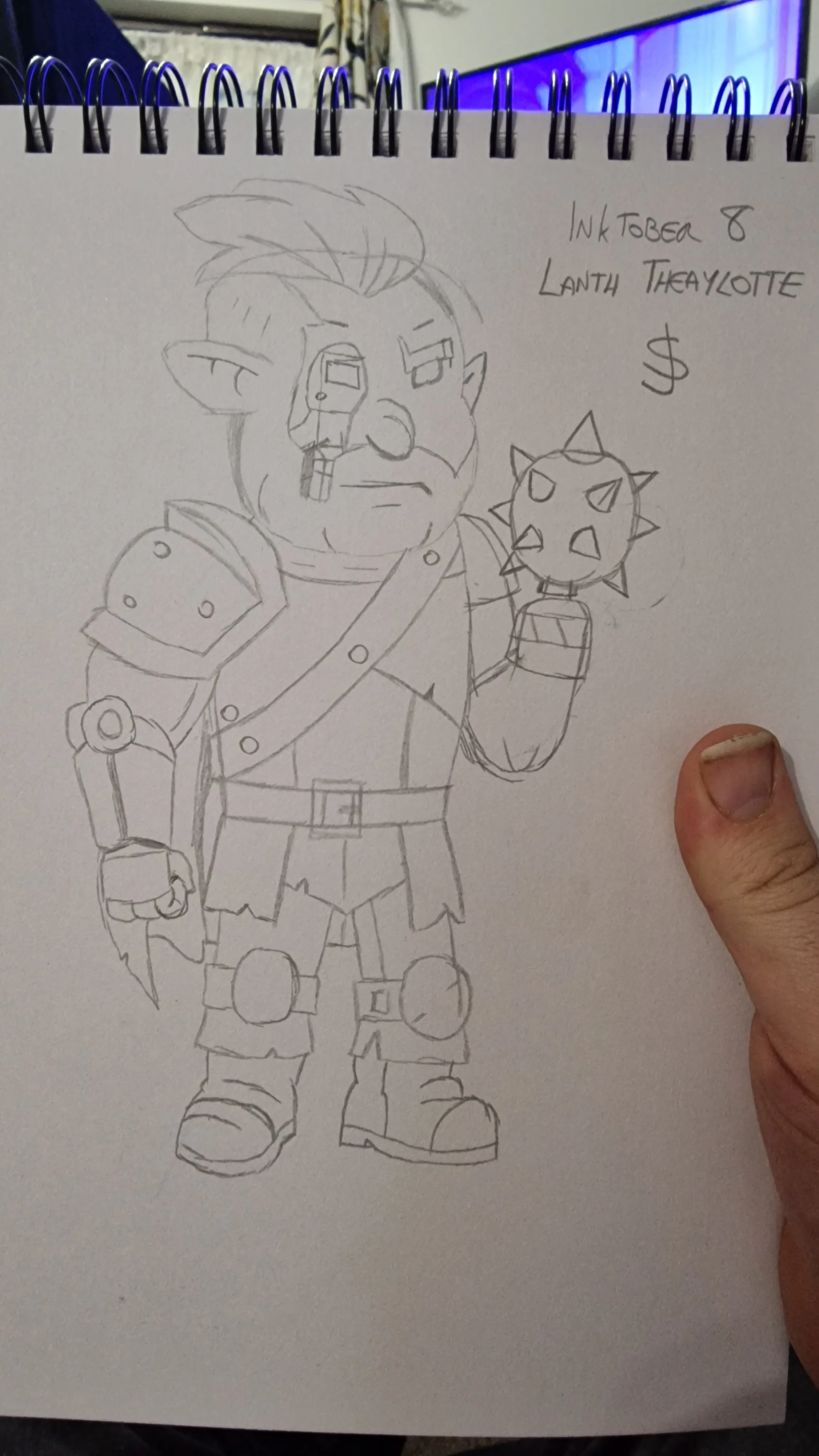 Pencil sketch of Lanth Thaeylotte, firbolg paladin-barbarian